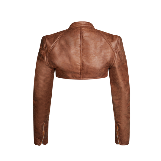 TAWNY Brown Crop Moto Jacket