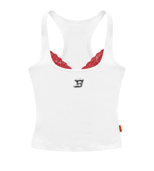 FLO Vest Top in Ivory with red lace