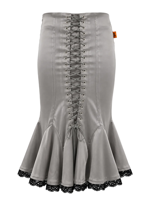 SELLA Midi Peplum Lace Skirt in Grey