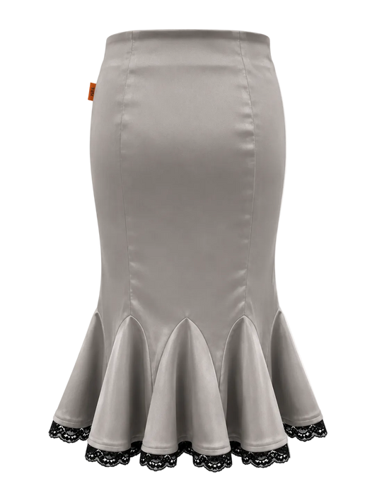 SELLA Midi Peplum Lace Skirt in Grey