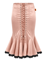 SELLA Midi Peplum Lace Skirt in Pink