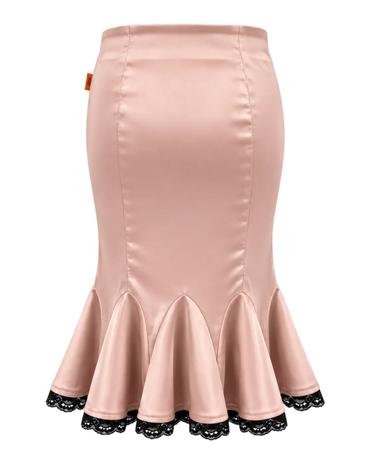 SELLA Midi Peplum Lace Skirt in Pink