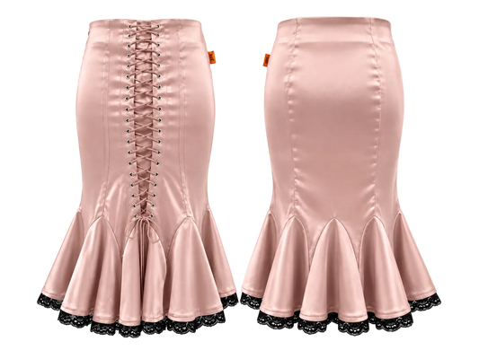 SELLA Midi Peplum Lace Skirt in Pink